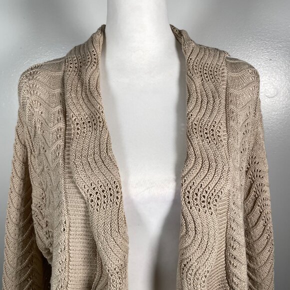 Joseph A Tan Shawl Collar Open Weave 3/4 Sleeve Cardigan Sweater XL - Picture 3 of 13